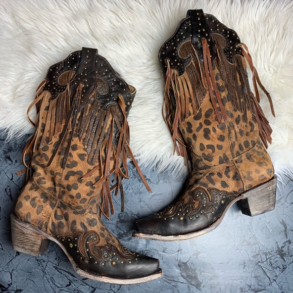 corral leopard fringe boots